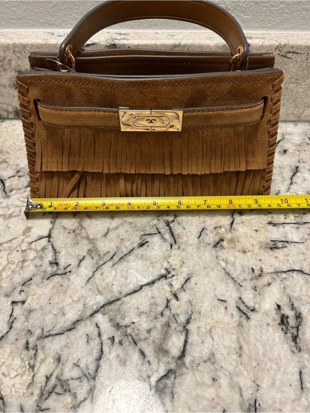 NWT Tory Burch MINI LEE RADZIWILL SUEDE FRINGE TOP-HANDLE BAG, $630 Retail